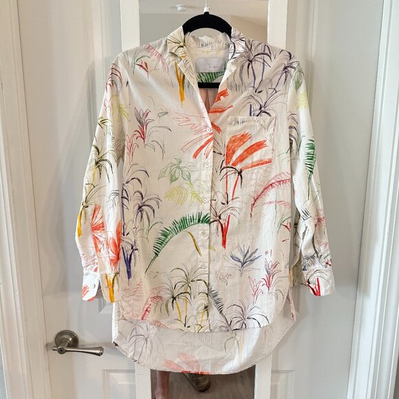 Saint Holiday Long Sleeve Button Up Tropical Blouse Size 0 Color Cream White - Picture 1 of 4